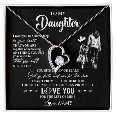 Forever Love Necklace 14K White Gold Finish | 1 | Personalized To My Daughter Necklace You Will Never Lose From Mom Mother Daughter Birthday Gifts Graduation Christmas Customized Gift Box Message Card | siriusteestore
