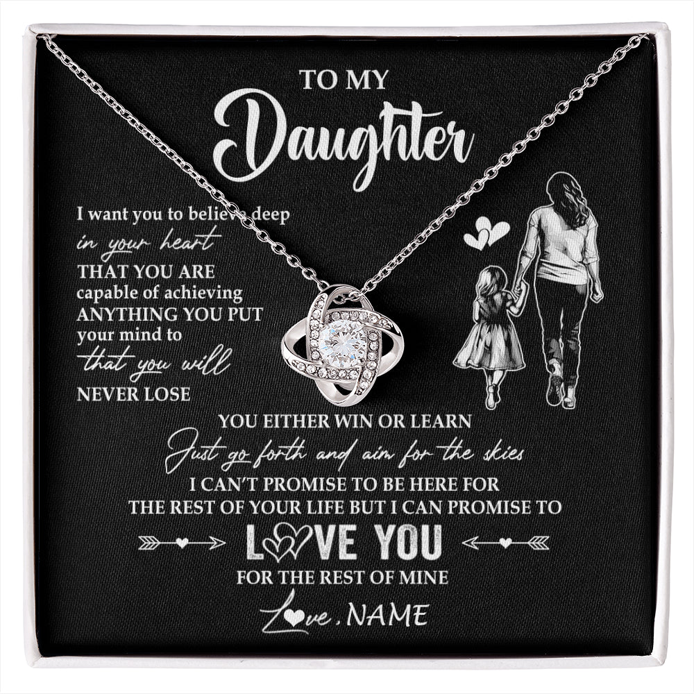 Love Knot Necklace 14K White Gold Finish | 1 | Personalized To My Daughter Necklace You Will Never Lose From Mom Mother Daughter Birthday Gifts Graduation Christmas Customized Gift Box Message Card | siriusteestore