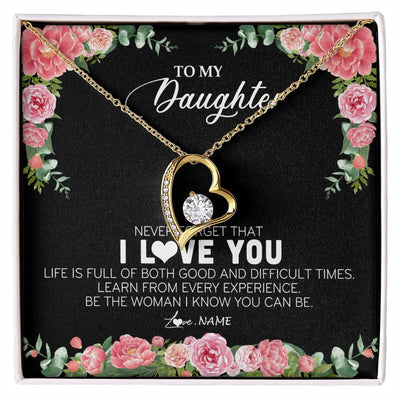Forever Love Necklace 18K Yellow Gold Finish | Personalized To My Daughter Necklace from Dad Father Never Forget I Love You Floral Jewelry for Daughter Birthday Graduation Christmas Customized Message Card | siriusteestore