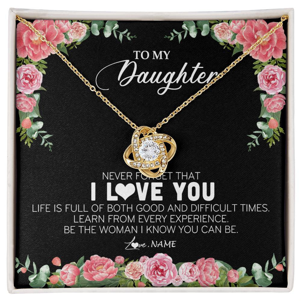 Love Knot Necklace 18K Yellow Gold Finish | Personalized To My Daughter Necklace from Dad Father Never Forget I Love You Floral Jewelry for Daughter Birthday Graduation Christmas Customized Message Card | siriusteestore