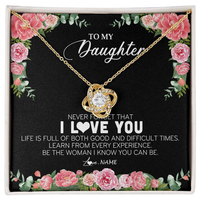 Love Knot Necklace 18K Yellow Gold Finish | Personalized To My Daughter Necklace from Dad Father Never Forget I Love You Floral Jewelry for Daughter Birthday Graduation Christmas Customized Message Card | siriusteestore