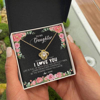 Love Knot Necklace 18K Yellow Gold Finish | Personalized To My Daughter Necklace from Dad Father Never Forget I Love You Floral Jewelry for Daughter Birthday Graduation Christmas Customized Message Card | siriusteestore
