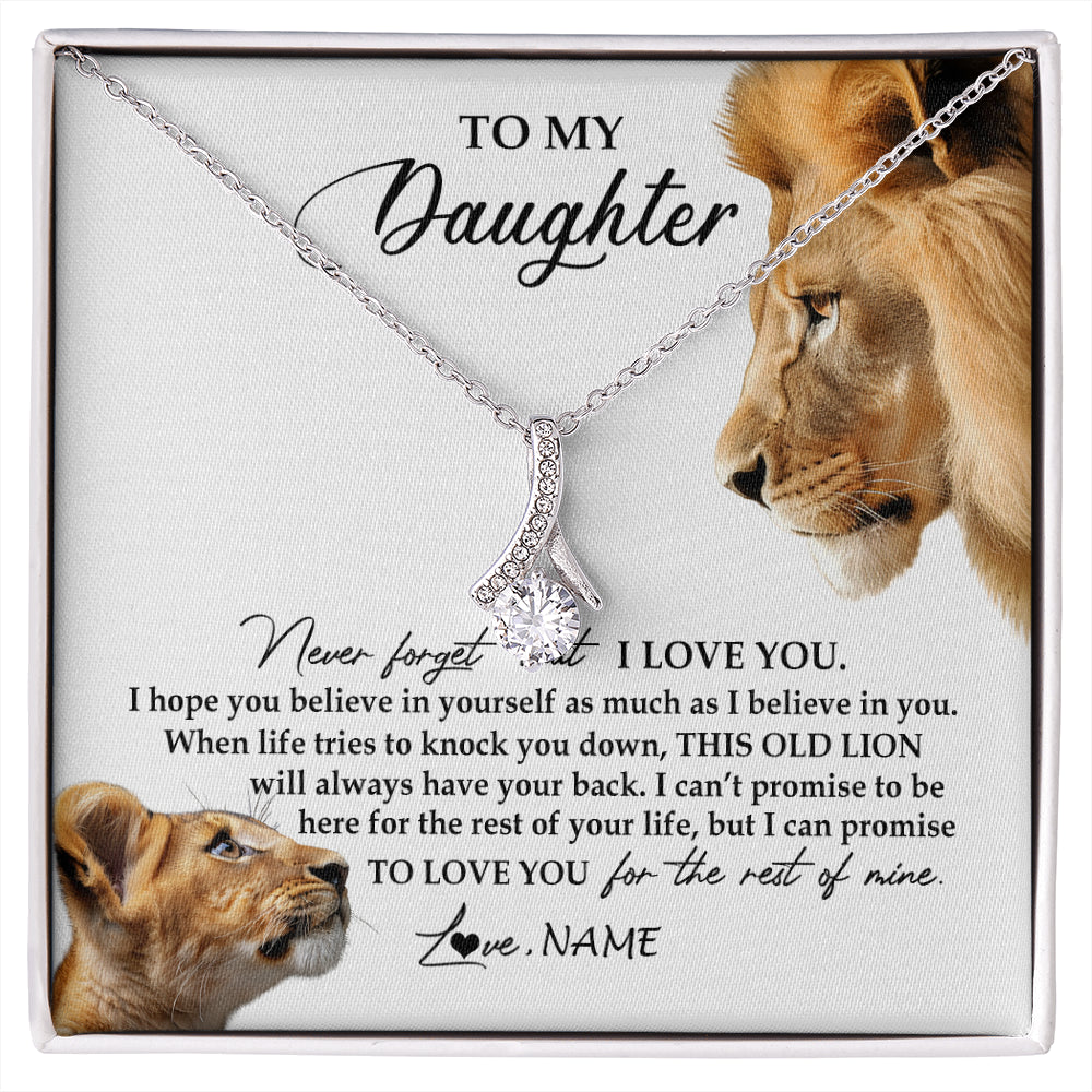 Alluring Beauty Necklace 14K White Gold Finish | 1 | Personalized To My Daughter Necklace from Dad Father Never Forget I Love You Lion Jewelry Daughter Birthday Graduation Christmas Customized Message Card | siriusteestore