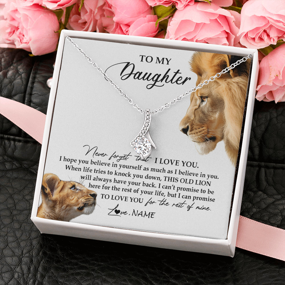 Alluring Beauty Necklace 14K White Gold Finish | 2 | Personalized To My Daughter Necklace from Dad Father Never Forget I Love You Lion Jewelry Daughter Birthday Graduation Christmas Customized Message Card | siriusteestore