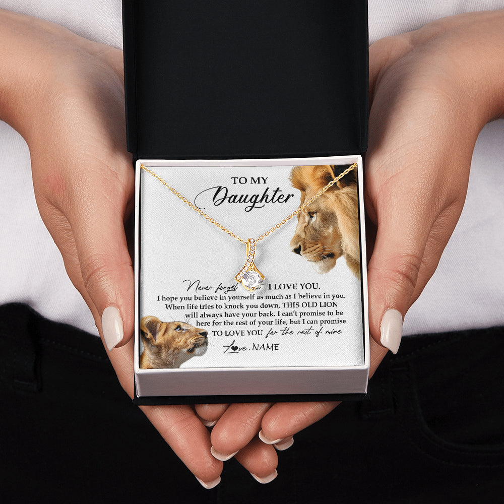 Alluring Beauty Necklace 18K Yellow Gold Finish | 2 | Personalized To My Daughter Necklace from Dad Father Never Forget I Love You Lion Jewelry Daughter Birthday Graduation Christmas Customized Message Card | siriusteestore