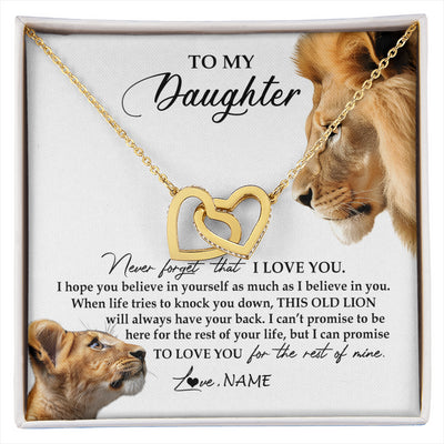 Interlocking Hearts Necklace 18K Yellow Gold Finish | 1 | Personalized To My Daughter Necklace from Dad Father Never Forget I Love You Lion Jewelry Daughter Birthday Graduation Christmas Customized Message Card | siriusteestore