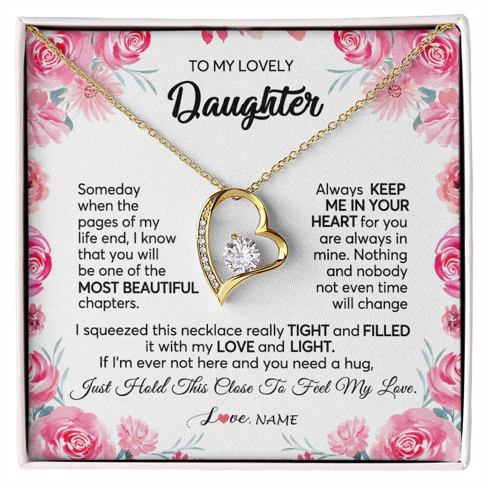 Forever Love Necklace 18K Yellow Gold Finish | 1 | Personalized To My Daughter Necklace from Mom Dad Always Keep Me in Your Heart Daughter Birthday Graduation Christmas Customized Gift Box Message Card | siriusteestore