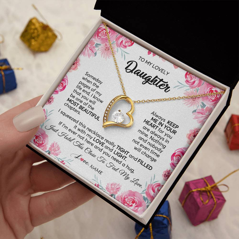 Forever Love Necklace 18K Yellow Gold Finish | 2 | Personalized To My Daughter Necklace from Mom Dad Always Keep Me in Your Heart Daughter Birthday Graduation Christmas Customized Gift Box Message Card | siriusteestore
