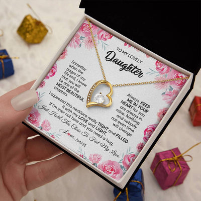 Forever Love Necklace 18K Yellow Gold Finish | 2 | Personalized To My Daughter Necklace from Mom Dad Always Keep Me in Your Heart Daughter Birthday Graduation Christmas Customized Gift Box Message Card | siriusteestore