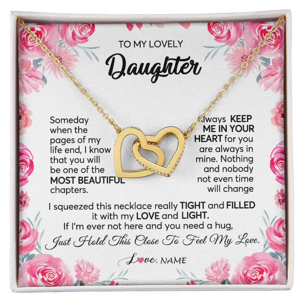 Interlocking Hearts Necklace 18K Yellow Gold Finish | 1 | Personalized To My Daughter Necklace from Mom Dad Always Keep Me in Your Heart Daughter Birthday Graduation Christmas Customized Gift Box Message Card | siriusteestore