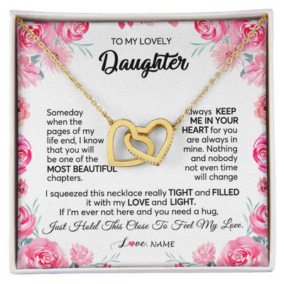 Interlocking Hearts Necklace 18K Yellow Gold Finish | 1 | Personalized To My Daughter Necklace from Mom Dad Always Keep Me in Your Heart Daughter Birthday Graduation Christmas Customized Gift Box Message Card | siriusteestore