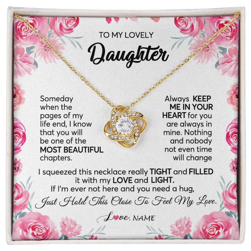 Love Knot Necklace 18K Yellow Gold Finish | 1 | Personalized To My Daughter Necklace from Mom Dad Always Keep Me in Your Heart Daughter Birthday Graduation Christmas Customized Gift Box Message Card | siriusteestore