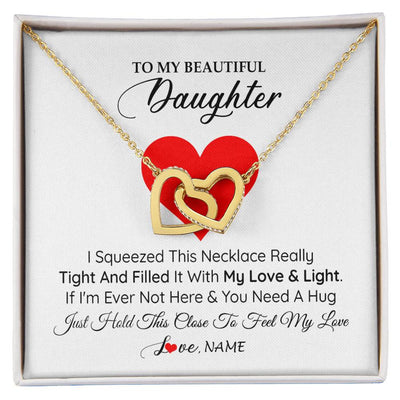 Interlocking Hearts Necklace 18K Yellow Gold Finish | 1 | Personalized To My Daughter Necklace from Mom Dad I Squeezed This Necklace Daughter Birthday Graduation Christmas Customized Gift Box Message Card | siriusteestore