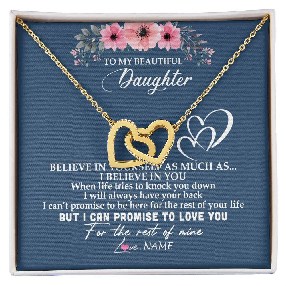 Interlocking Hearts Necklace 18K Yellow Gold Finish | Personalized To My Daughter Necklace from Mom Dad Mother Believe In Yourself Daughter Birthday Graduation Christmas Customized Message Card | siriusteestore