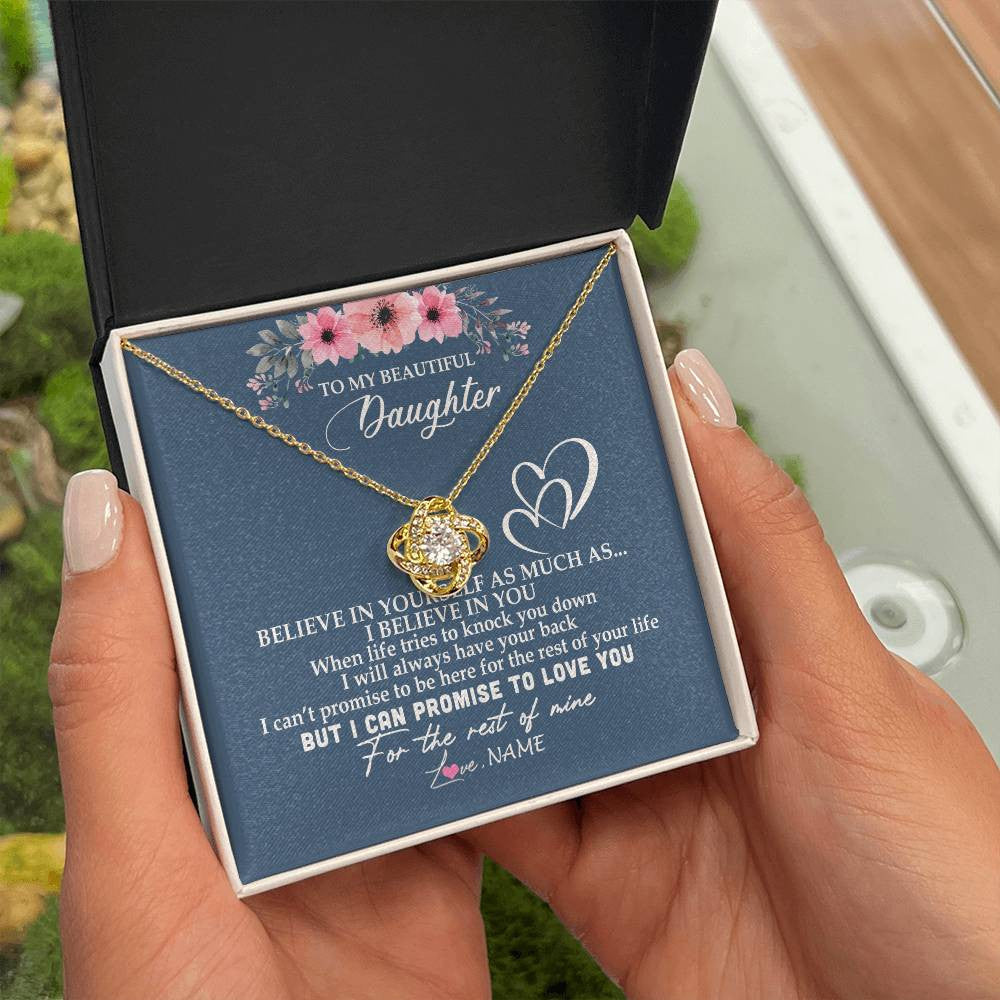 Love Knot Necklace 18K Yellow Gold Finish | Personalized To My Daughter Necklace from Mom Dad Mother Believe In Yourself Daughter Birthday Graduation Christmas Customized Message Card | siriusteestore