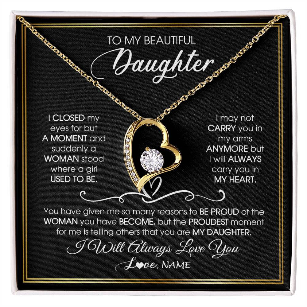 Forever Love Necklace 18K Yellow Gold Finish | 1 | Personalized To My Daughter Necklace from Mom Mother Dad I Closed My Eyes For A Moment Daughter Birthday Graduation Christmas Customized Gift Box Message Card | siriusteestore