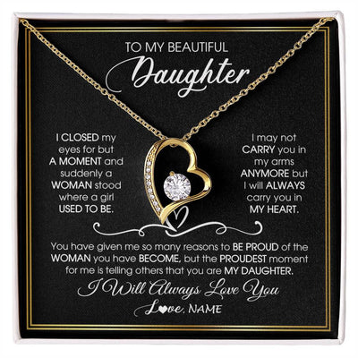 Forever Love Necklace 18K Yellow Gold Finish | 1 | Personalized To My Daughter Necklace from Mom Mother Dad I Closed My Eyes For A Moment Daughter Birthday Graduation Christmas Customized Gift Box Message Card | siriusteestore
