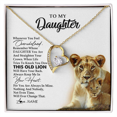 Forever Love Necklace 18K Yellow Gold Finish | 1 | Personalized To My Daughter Necklace from Mom Mother Whenever You Fell Overwhelmed Lion Daughter Birthday Graduation Christmas Customized Gift Box Message Card | siriusteestore