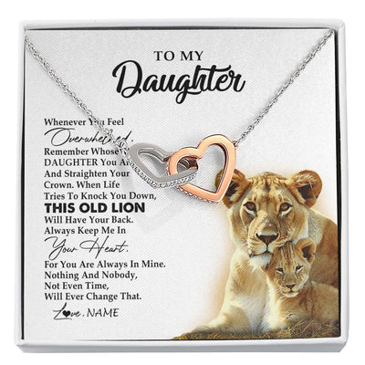Interlocking Hearts Necklace Stainless Steel & Rose Gold Finish | 1 | Personalized To My Daughter Necklace from Mom Mother Whenever You Fell Overwhelmed Lion Daughter Birthday Graduation Christmas Customized Gift Box Message Card | siriusteestore