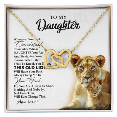 Interlocking Hearts Necklace 18K Yellow Gold Finish | 1 | Personalized To My Daughter Necklace from Mom Mother Whenever You Fell Overwhelmed Lion Daughter Birthday Graduation Christmas Customized Gift Box Message Card | siriusteestore