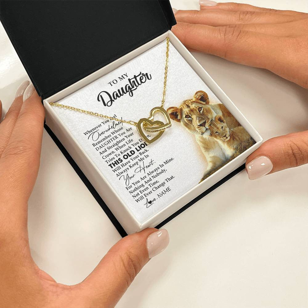 Interlocking Hearts Necklace 18K Yellow Gold Finish | 2 | Personalized To My Daughter Necklace from Mom Mother Whenever You Fell Overwhelmed Lion Daughter Birthday Graduation Christmas Customized Gift Box Message Card | siriusteestore