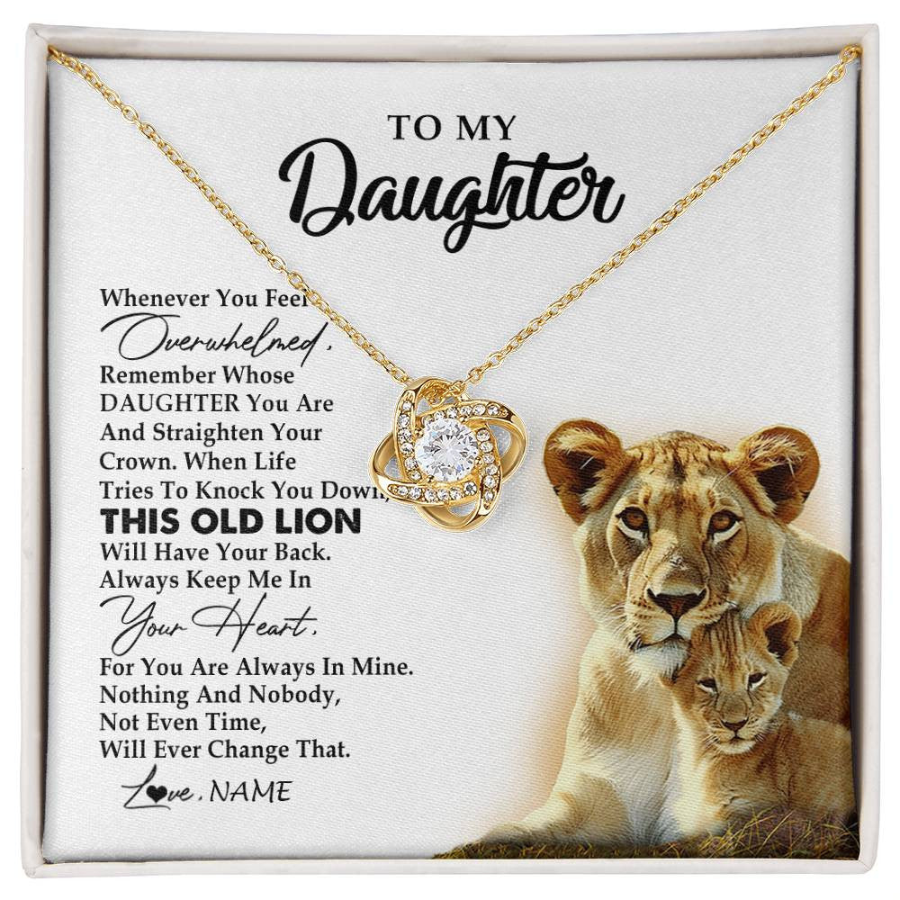 Love Knot Necklace 18K Yellow Gold Finish | 1 | Personalized To My Daughter Necklace from Mom Mother Whenever You Fell Overwhelmed Lion Daughter Birthday Graduation Christmas Customized Gift Box Message Card | siriusteestore