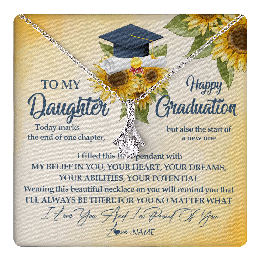 Alluring Beauty Necklace 14K White Gold Finish | 1 | Personalized To My Daughter On Her Graduation Day Necklace Flower I Love You I'm Proud Of You Class of 2024 Daughter Jewelry Customized Gift Box Message Card | siriusteestore