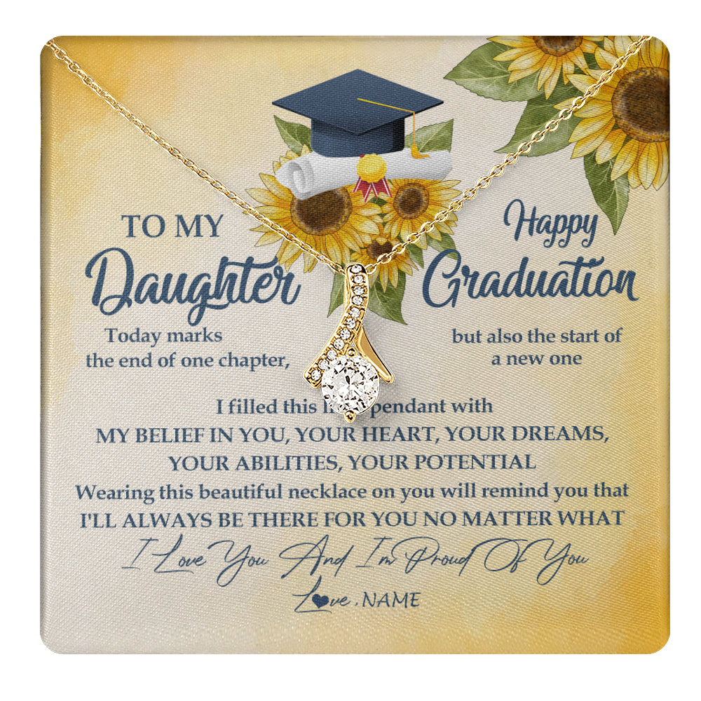 Alluring Beauty Necklace 18K Yellow Gold Finish | 1 | Personalized To My Daughter On Her Graduation Day Necklace Flower I Love You I'm Proud Of You Class of 2024 Daughter Jewelry Customized Gift Box Message Card | siriusteestore