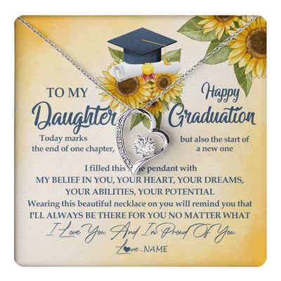 Forever Love Necklace 14K White Gold Finish | 1 | Personalized To My Daughter On Her Graduation Day Necklace Flower I Love You I'm Proud Of You Class of 2024 Daughter Jewelry Customized Gift Box Message Card | siriusteestore