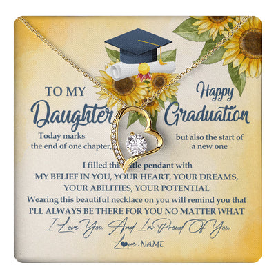 Forever Love Necklace 18K Yellow Gold Finish | 1 | Personalized To My Daughter On Her Graduation Day Necklace Flower I Love You I'm Proud Of You Class of 2024 Daughter Jewelry Customized Gift Box Message Card | siriusteestore