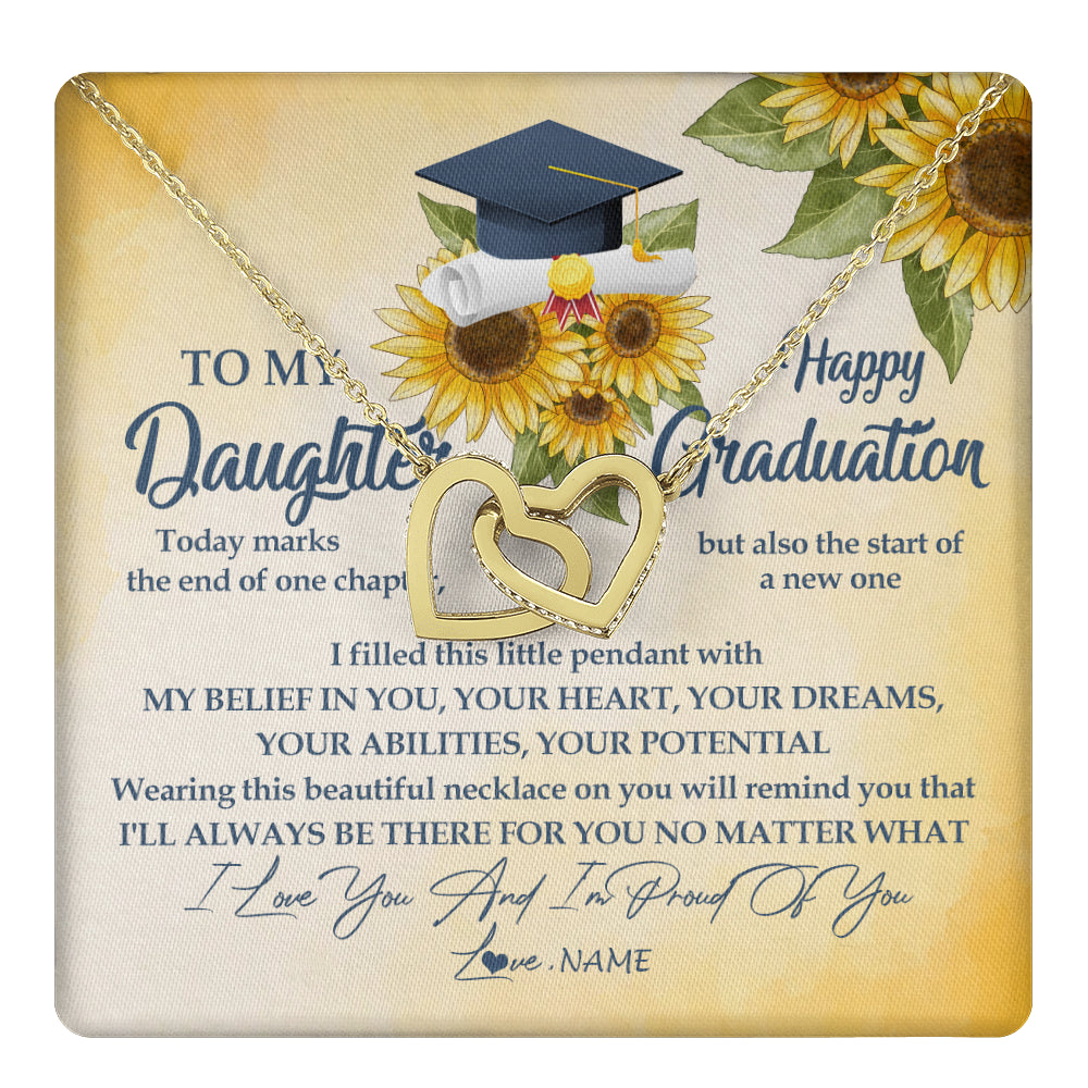 Interlocking Hearts Necklace 18K Yellow Gold Finish | 1 | Personalized To My Daughter On Her Graduation Day Necklace Flower I Love You I'm Proud Of You Class of 2024 Daughter Jewelry Customized Gift Box Message Card | siriusteestore