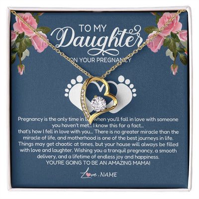 Forever Love Necklace 18K Yellow Gold Finish | Personalized To My Daughter On Your Pregnancy Necklace First Time Mom Expecting Mama Mom Mother's Day Pendant Jewelry Customized Gift Box Message Card | siriusteestore