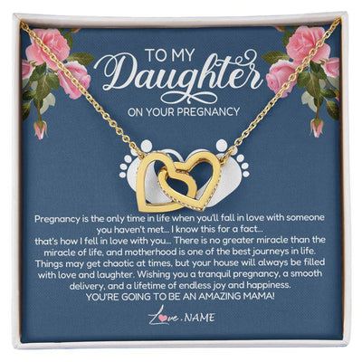 Interlocking Hearts Necklace 18K Yellow Gold Finish | Personalized To My Daughter On Your Pregnancy Necklace First Time Mom Expecting Mama Mom Mother's Day Pendant Jewelry Customized Gift Box Message Card | siriusteestore