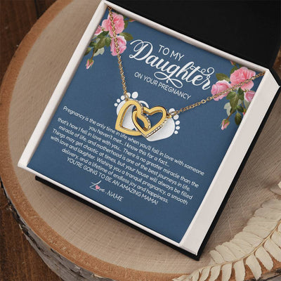 Interlocking Hearts Necklace 18K Yellow Gold Finish | Personalized To My Daughter On Your Pregnancy Necklace First Time Mom Expecting Mama Mom Mother's Day Pendant Jewelry Customized Gift Box Message Card | siriusteestore