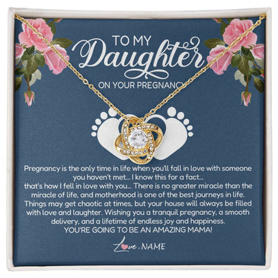 Love Knot Necklace 18K Yellow Gold Finish | Personalized To My Daughter On Your Pregnancy Necklace First Time Mom Expecting Mama Mom Mother's Day Pendant Jewelry Customized Gift Box Message Card | siriusteestore