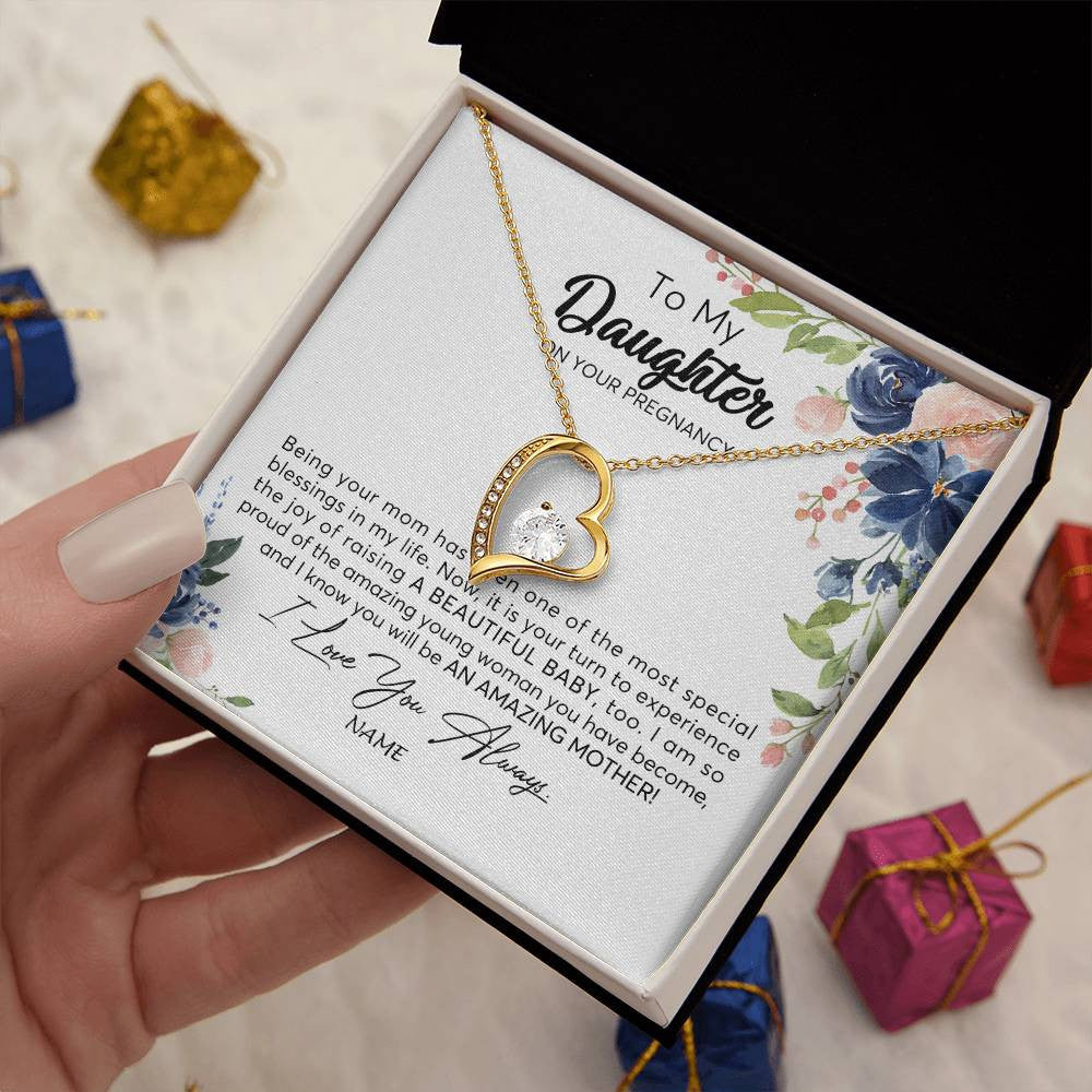 Forever Love Necklace 18K Yellow Gold Finish | 2 | Personalized To My Daughter On Your Pregnany Necklace You Will Be Amazing Mother Mama New Mom First Time Mothers Day Jewelry Customized Gift Box Message Card | siriusteestore
