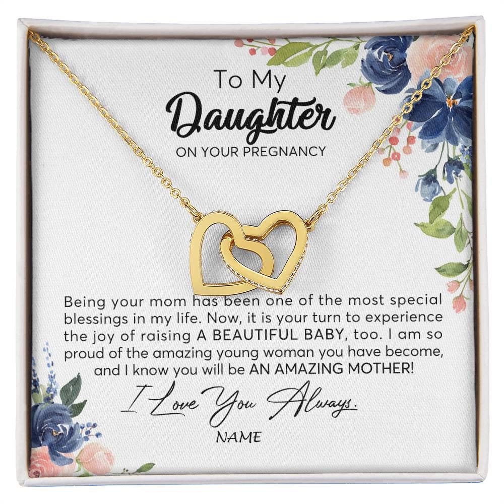 Interlocking Hearts Necklace 18K Yellow Gold Finish | 1 | Personalized To My Daughter On Your Pregnany Necklace You Will Be Amazing Mother Mama New Mom First Time Mothers Day Jewelry Customized Gift Box Message Card | siriusteestore