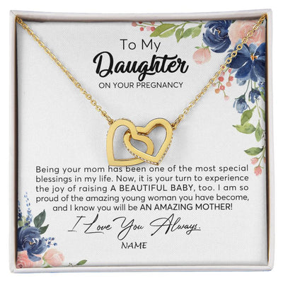Interlocking Hearts Necklace 18K Yellow Gold Finish | 1 | Personalized To My Daughter On Your Pregnany Necklace You Will Be Amazing Mother Mama New Mom First Time Mothers Day Jewelry Customized Gift Box Message Card | siriusteestore