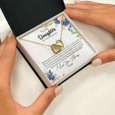 Interlocking Hearts Necklace 18K Yellow Gold Finish | 2 | Personalized To My Daughter On Your Pregnany Necklace You Will Be Amazing Mother Mama New Mom First Time Mothers Day Jewelry Customized Gift Box Message Card | siriusteestore
