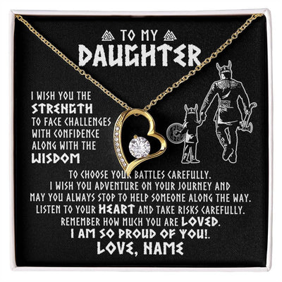 Forever Love Necklace 18K Yellow Gold Finish | 1 | Personalized To My Daughter Viking Necklace From Dad Father I Am So Proud Of You Runes Viking Daughter Birthday Christmas Customized Gift Box Message Card | siriusteestore