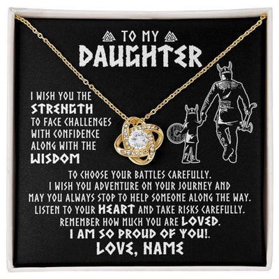 Love Knot Necklace 18K Yellow Gold Finish | 1 | Personalized To My Daughter Viking Necklace From Dad Father I Am So Proud Of You Runes Viking Daughter Birthday Christmas Customized Gift Box Message Card | siriusteestore