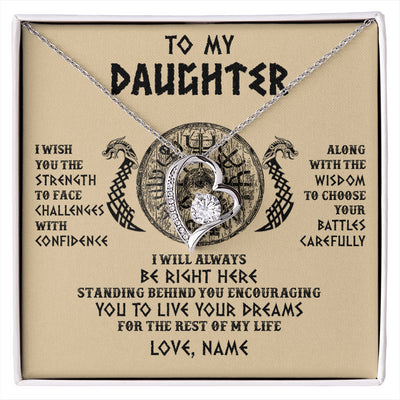 Forever Love Necklace 14K White Gold Finish | 1 | Personalized To My Daughter Viking Necklace I Wish You The Strength Scandinavian Norse Runes Viking Women Birthday Christmas Customized Gift Box Message Card | siriusteestore