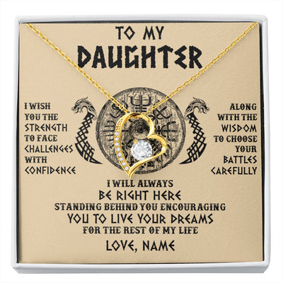 Forever Love Necklace 18K Yellow Gold Finish | 1 | Personalized To My Daughter Viking Necklace I Wish You The Strength Scandinavian Norse Runes Viking Women Birthday Christmas Customized Gift Box Message Card | siriusteestore