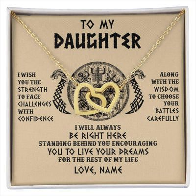 Interlocking Hearts Necklace 18K Yellow Gold Finish | 1 | Personalized To My Daughter Viking Necklace I Wish You The Strength Scandinavian Norse Runes Viking Women Birthday Christmas Customized Gift Box Message Card | siriusteestore