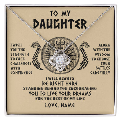 Love Knot Necklace 14K White Gold Finish | 1 | Personalized To My Daughter Viking Necklace I Wish You The Strength Scandinavian Norse Runes Viking Women Birthday Christmas Customized Gift Box Message Card | siriusteestore