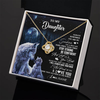 Love Knot Necklace 18K Yellow Gold Finish | 2 | Personalized To My Daughter Wolf Necklace From Dad Mom Mother Always Remember Daughter Birthday Graduation Christmas Customized Gift Box Message Card | siriusteestore