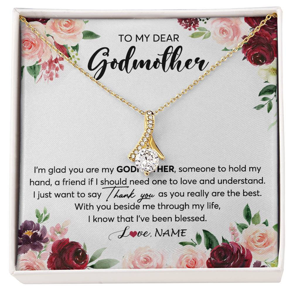 Alluring Beauty Necklace 18K Yellow Gold Finish | 1 | Personalized To My Dear Godmother Necklace From Goddaughter Im Glad You Are My Godmother Aunt Birthday Mothers Day Christmas Customized Gift Box Message Card | siriusteestore