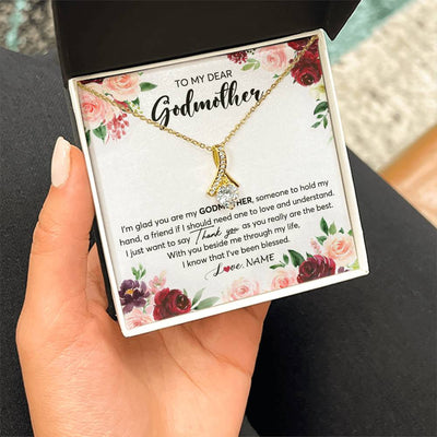 Alluring Beauty Necklace 18K Yellow Gold Finish | 2 | Personalized To My Dear Godmother Necklace From Goddaughter Im Glad You Are My Godmother Aunt Birthday Mothers Day Christmas Customized Gift Box Message Card | siriusteestore