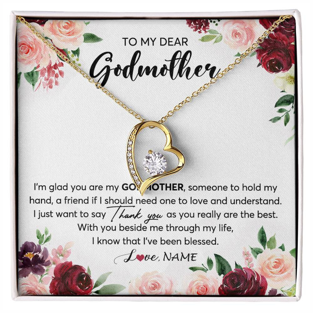 Forever Love Necklace 18K Yellow Gold Finish | 1 | Personalized To My Dear Godmother Necklace From Goddaughter Im Glad You Are My Godmother Aunt Birthday Mothers Day Christmas Customized Gift Box Message Card | siriusteestore