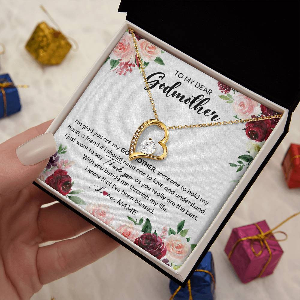 Forever Love Necklace 18K Yellow Gold Finish | 2 | Personalized To My Dear Godmother Necklace From Goddaughter Im Glad You Are My Godmother Aunt Birthday Mothers Day Christmas Customized Gift Box Message Card | siriusteestore